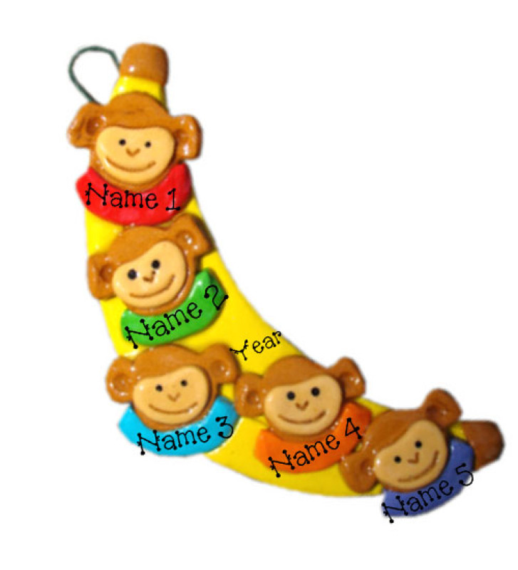 Banana Monkey Family of 5 Ornament