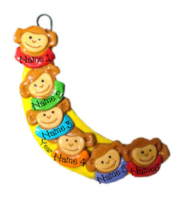 Banana Monkey Family of 6 Ornament Banana Monkey Family...