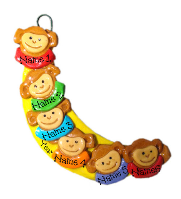 Banana Monkey Family of 6 Ornament