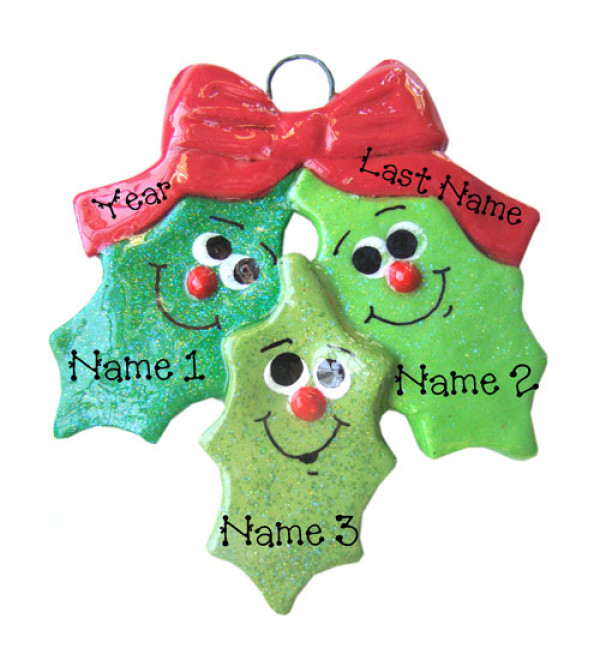 Holly Family of 3 Ornament 