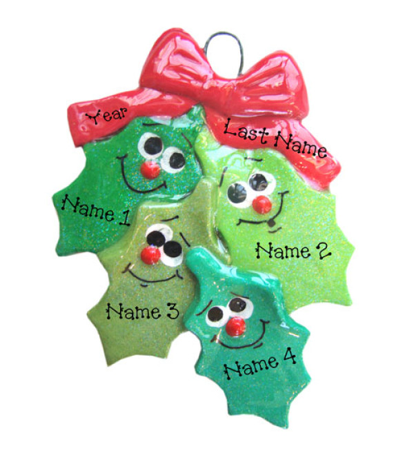 Holly Family of 4 Ornament 