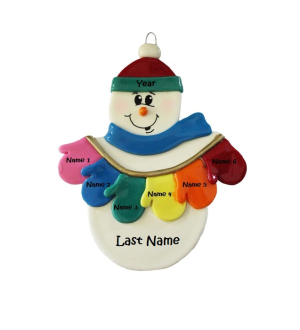 Mitten Snowman Family of 6 Ornament 