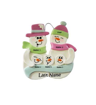 Pastel Snowball Family of 5 Ornament Pastel Snowball Fami...