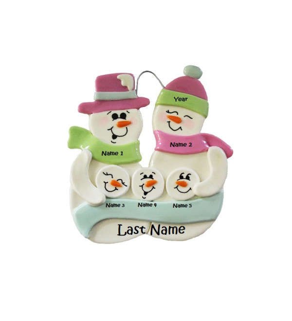 Pastel Snowball Family of 5 Ornament