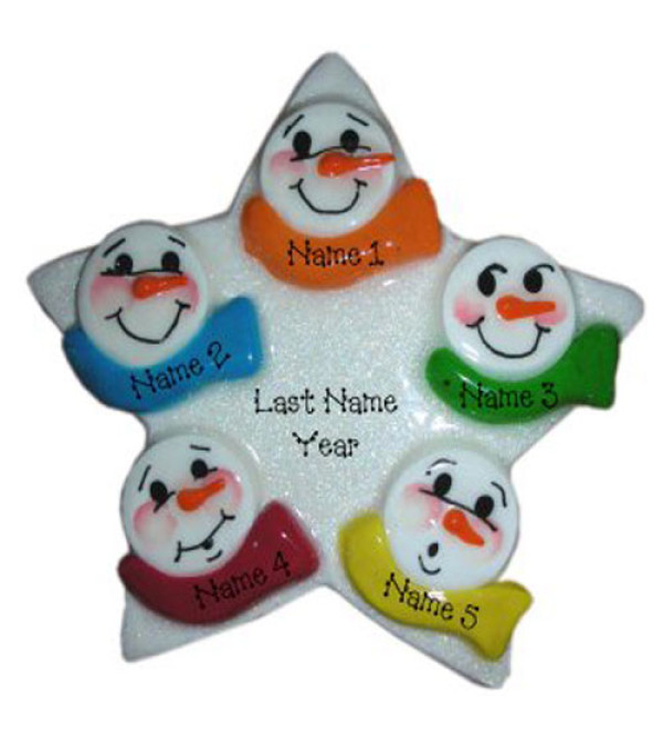 Snowman Star Family of 6 Ornament