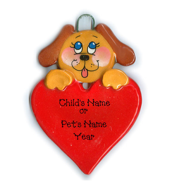 Brown Dog on Heart Ornament
