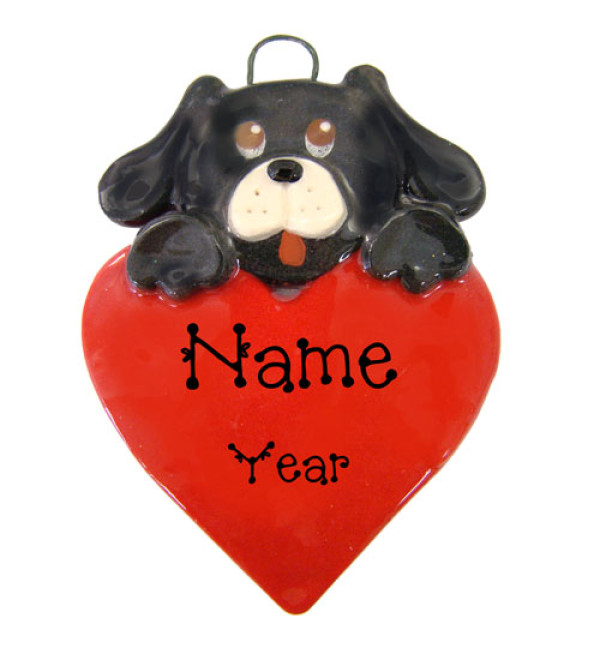 Black Dog on Heart Ornament