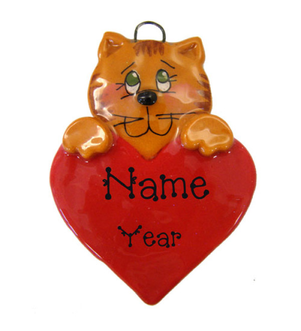 Cat on a Red Heart Ornament