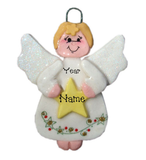 White Angel Holding Star Ornament