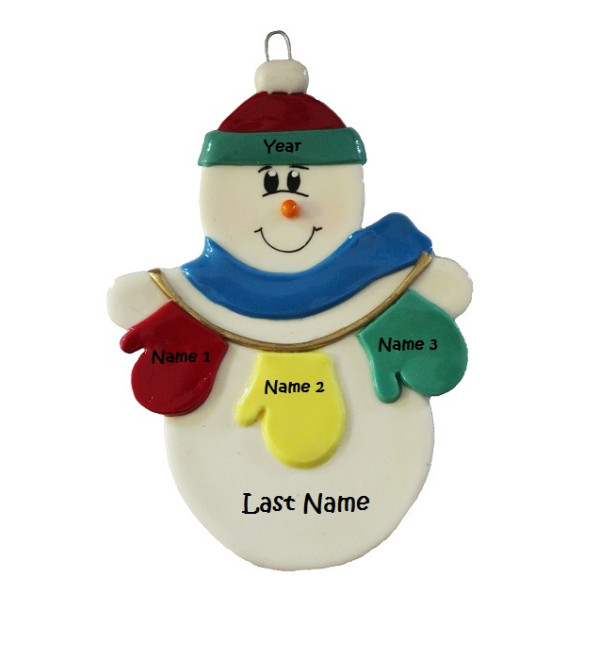 Mitten Snowman Family of 3 Ornament 